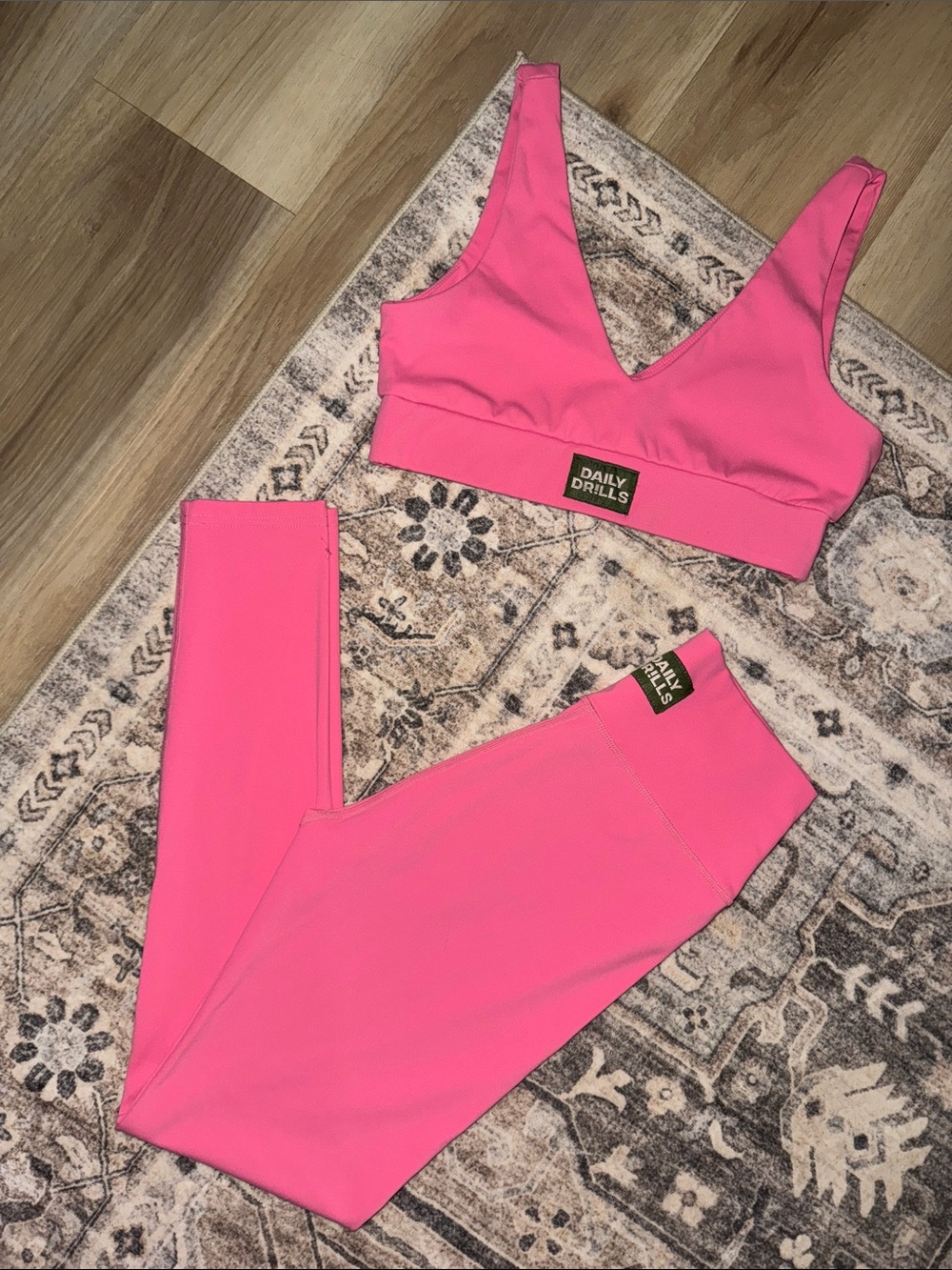 DAILY DRILLS Bra and Leggings Set in the color Cheeks. Size Medium. Like new!